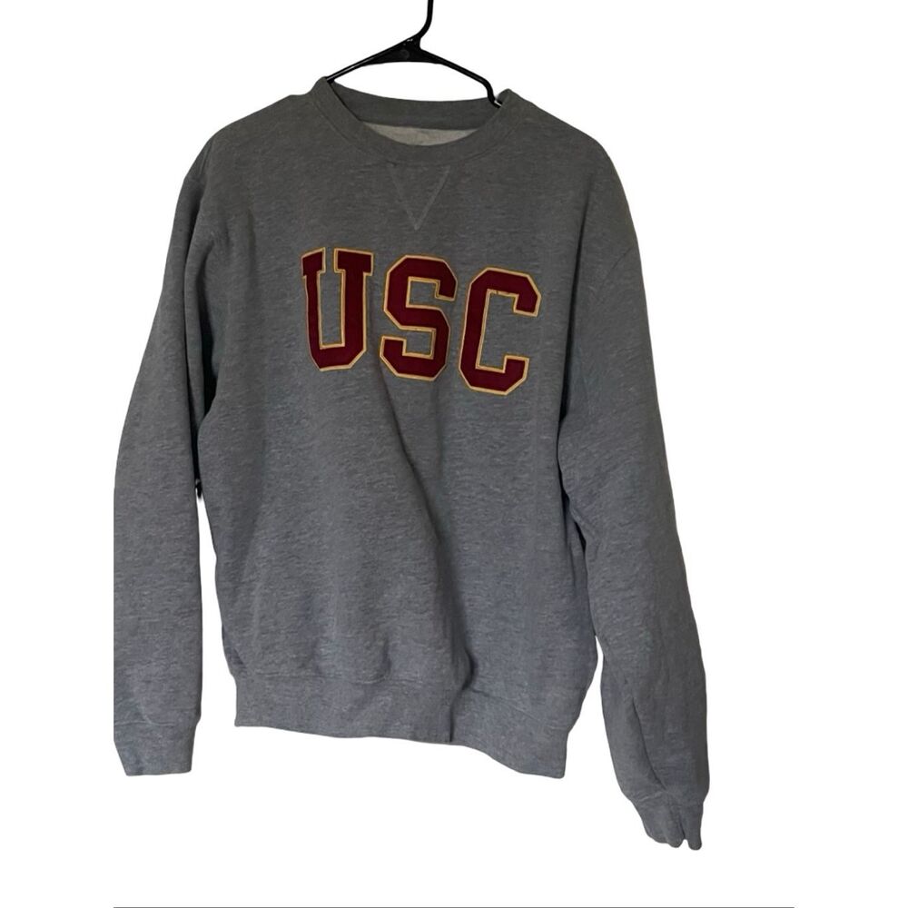 Team Trojan Unisex Heather Gray USC Fleece Crew Neck Pullover Sweatshirt Medium